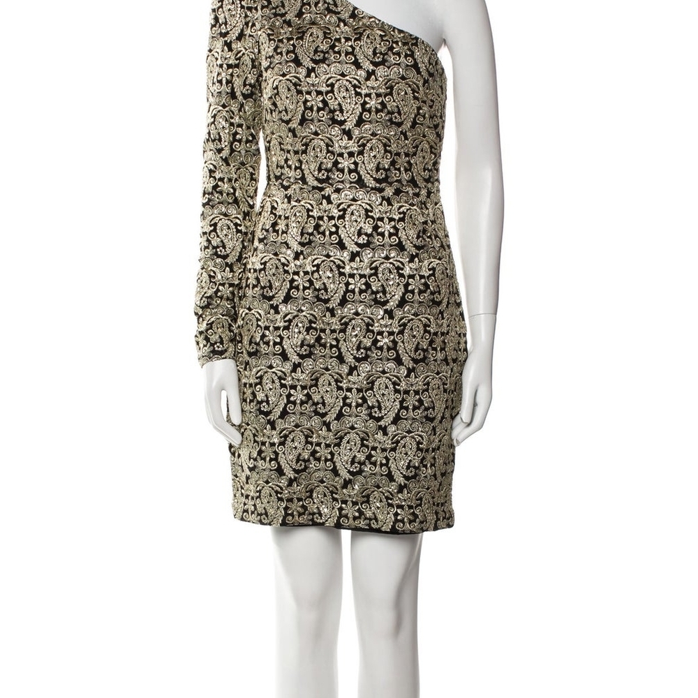 Nicole Miller Black and Gold One-Shoulder Dress